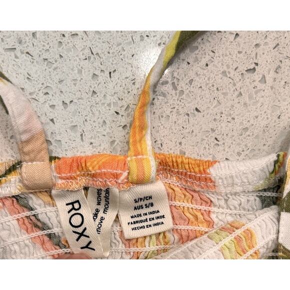 Roxy Bungalow Midi Dress Floral Size SP Hawaiian Smocked Halter Boho Coastal - Picture 9 of 9